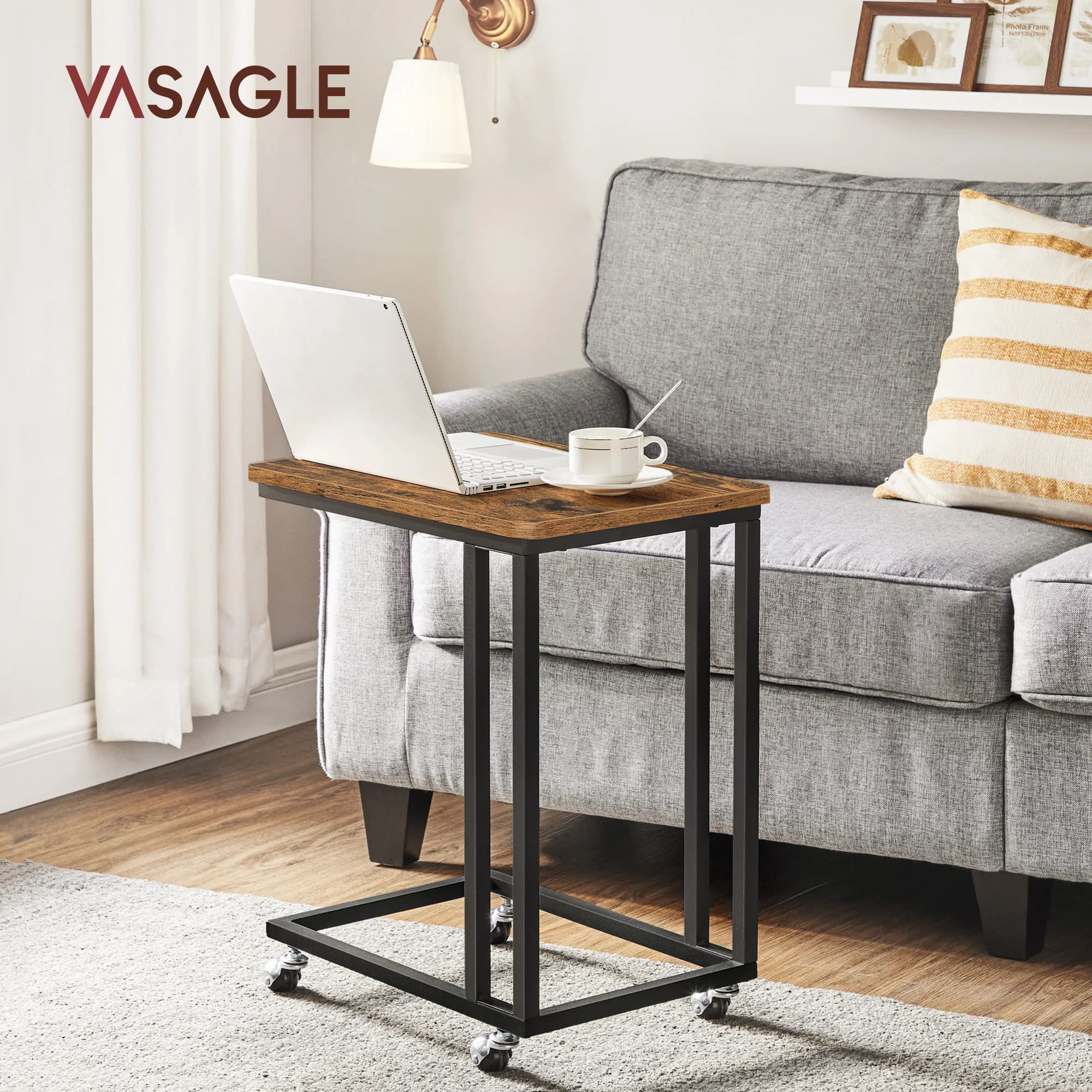 Table d'appoint en roulettes - 50 x 35 x 60 cm - cadre en acier - Table basse anguleuse