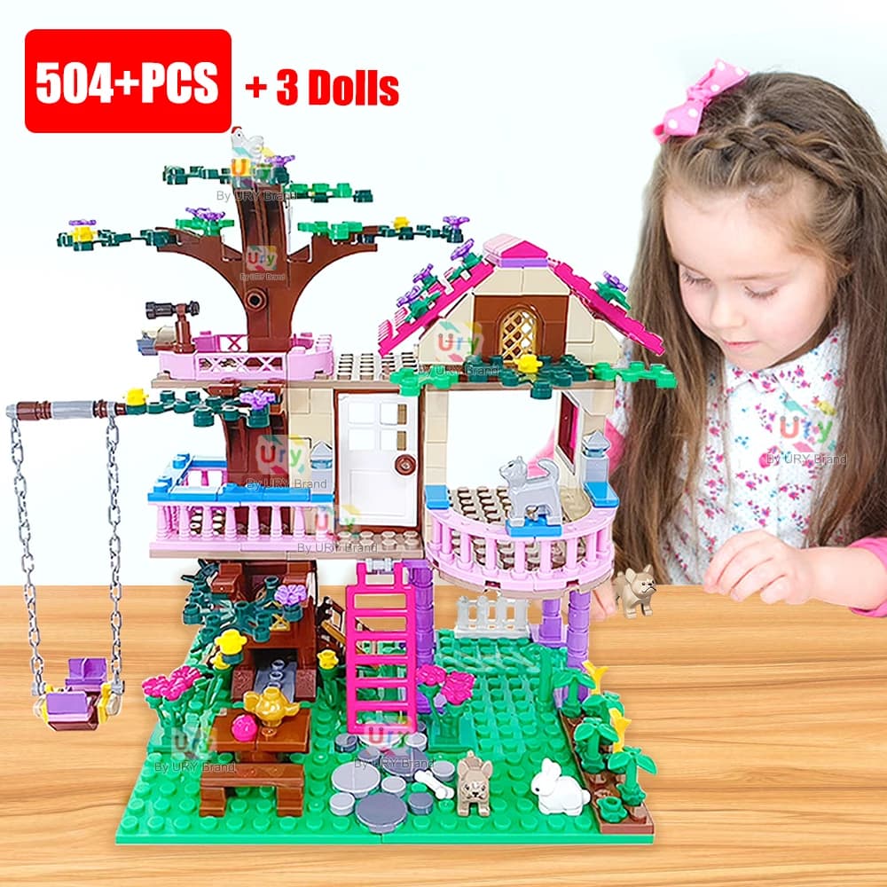 Amis ville arbre maison vacances d'été Villa château blocs de construction ensembles figurines jardin bricolage jouets pour enfants fille cadeau