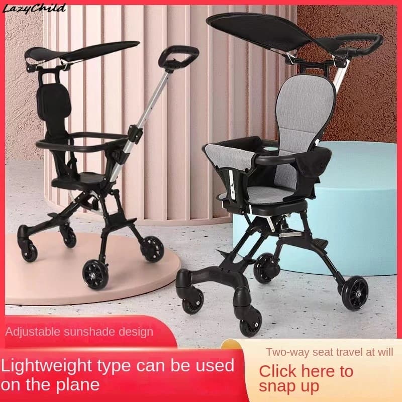 Poussette Bébé Pliable Légère en Plastique LazyChild pour Sortir avec Bébé, Double Sens de Roulement