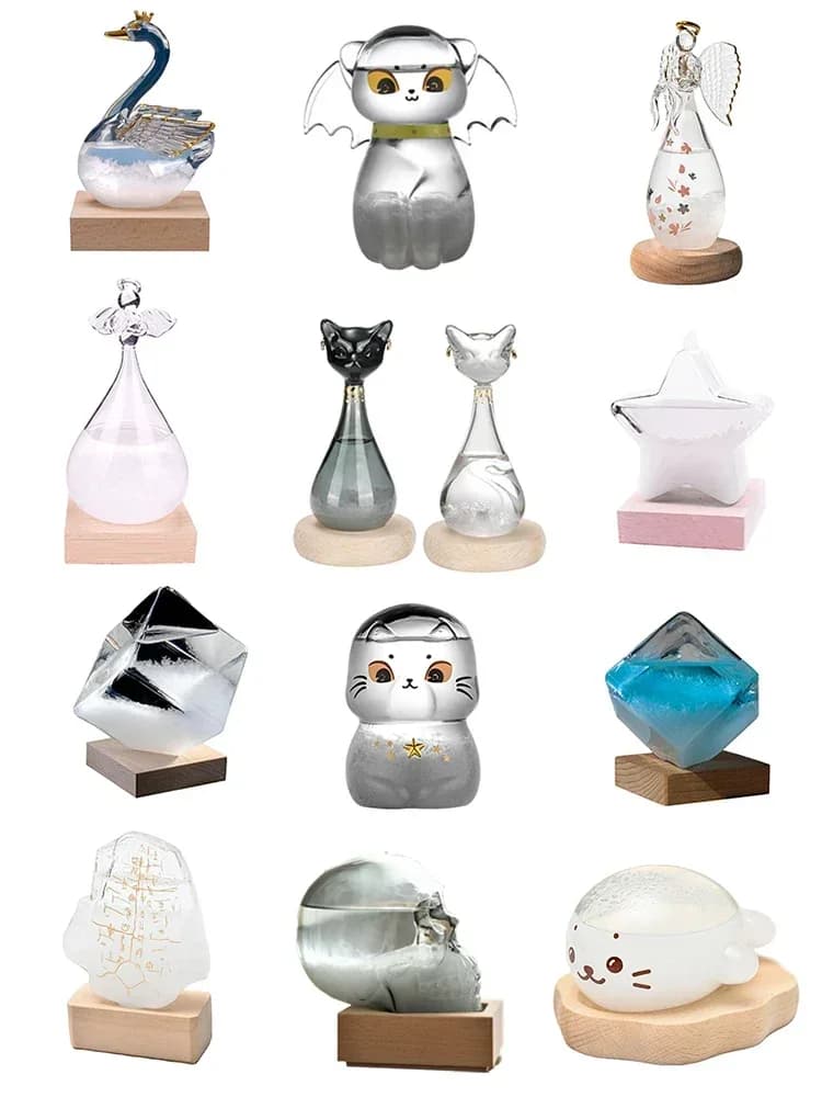 Bouteille de prévisions météorologiques en cristal Transparent, goutte d'eau, cœur de tempête, verre liquide, Base en bois, ornement, décoration