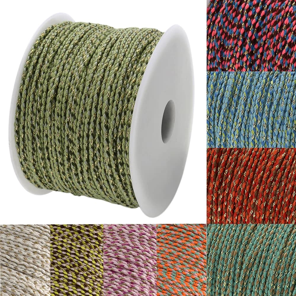 Cordon en coton naturel coloré de 2 mm, 10 m/sac, corde à quatre brins, pour bricolage, artisanat, décoration bohème, fournitures d'art en fibre