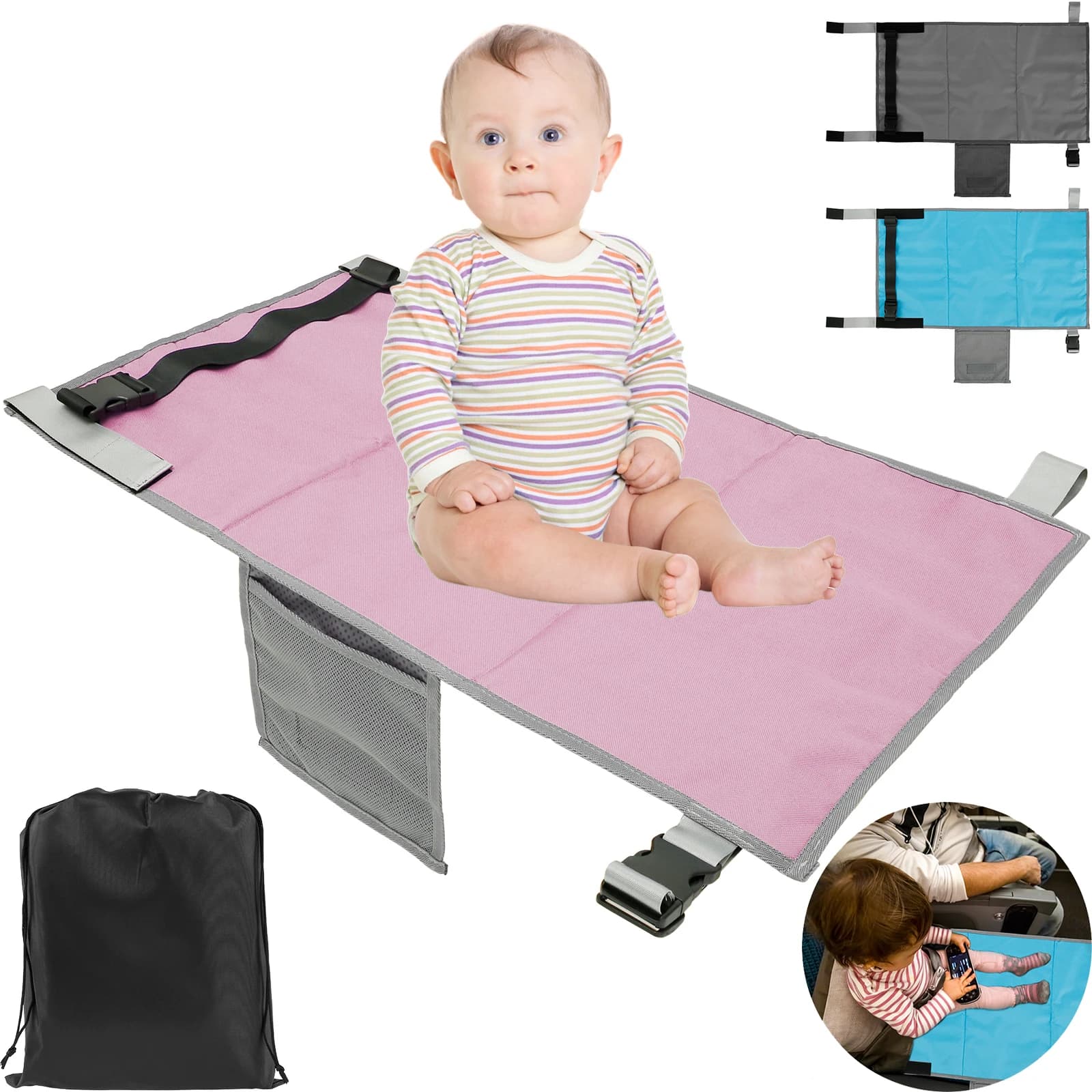 Lit d'avion de voyage pour enfants, avec sac de rangement, Portable, extension de siège de voiture, repose-jambes, hamac pour enfants, voyage,