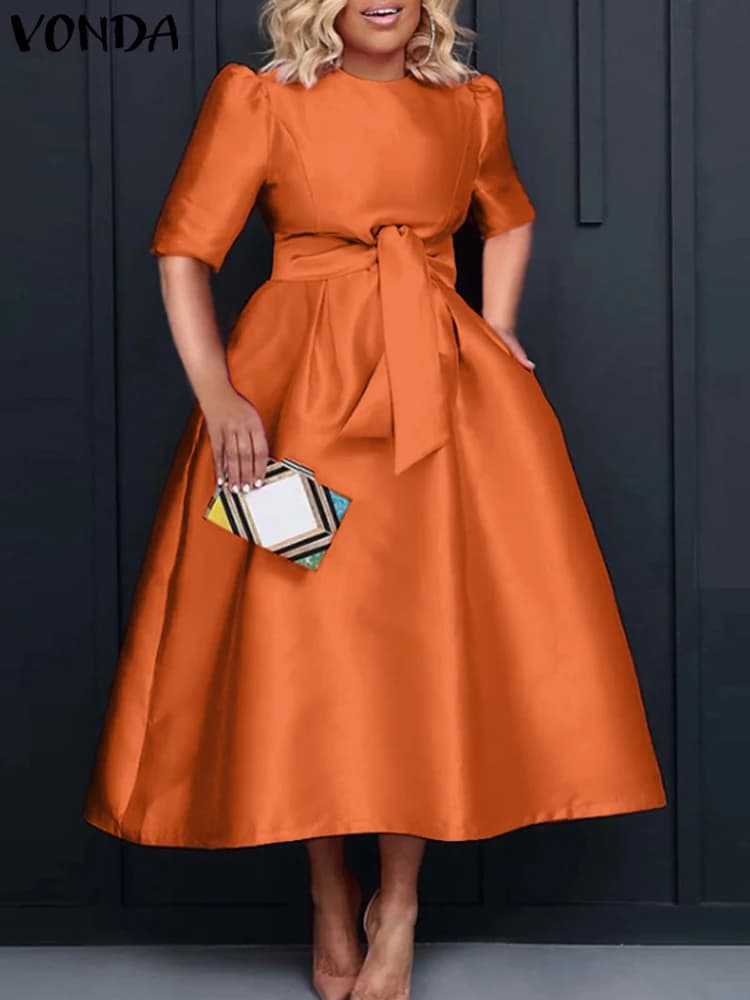 Grande taille femmes tache Robe 2024 été Sexy manches bouffantes Robe de soirée VONDA plage Sundres décontracté Robe ample robes