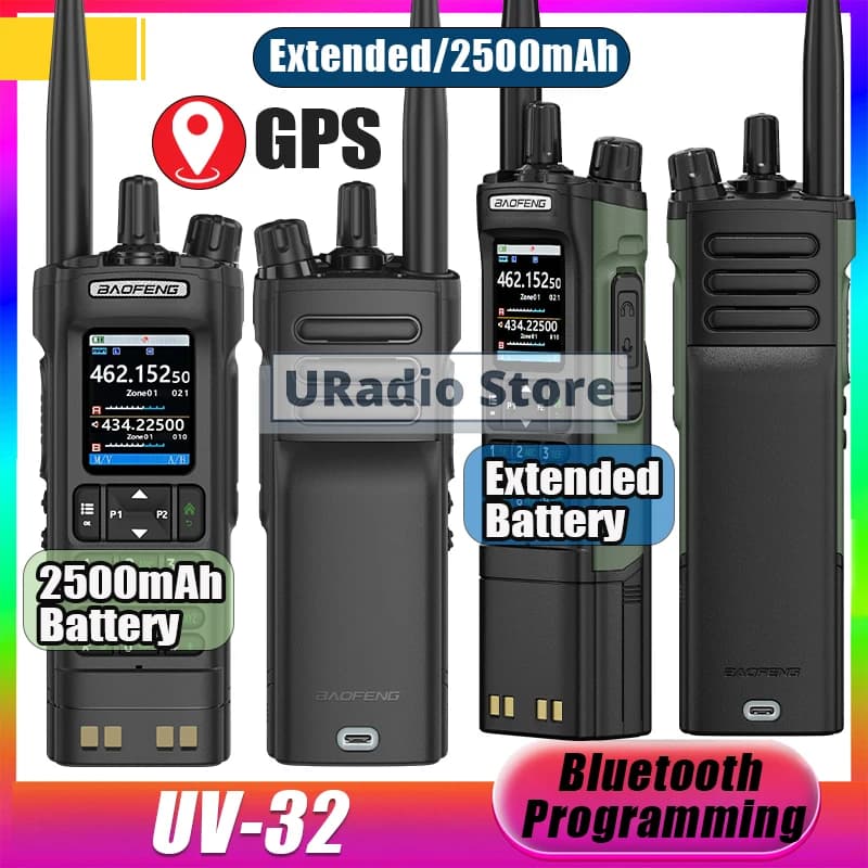 Talkie-walkie Baofeng UV-32 avec batterie haute capacité étendue/2500 mAh, programmation par application Bluetooth, GPS, portée longue portée de 1