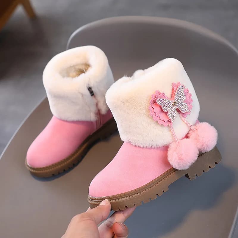 Bottes de neige coordonnantes pour enfants, papillon brillant, filles mignonnes, mode polyvalente, princesse décontractée, coréen, hiver, nouveau