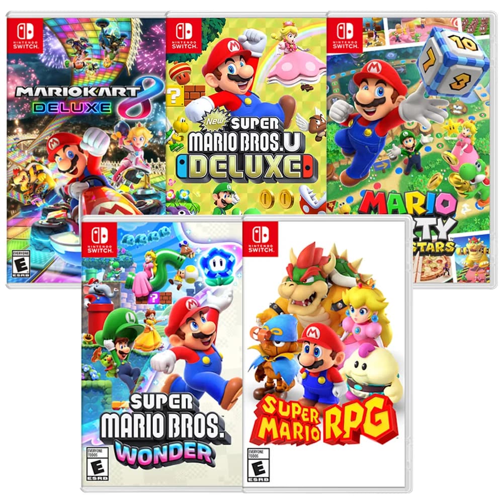 Super Mario Nintendo Switch Games, Mario Bros, Wonder Kart, 8 petits déjeuners, Mario Strikers, Odyssey 3D World Fury U, Deluxe Party, Smile Stars