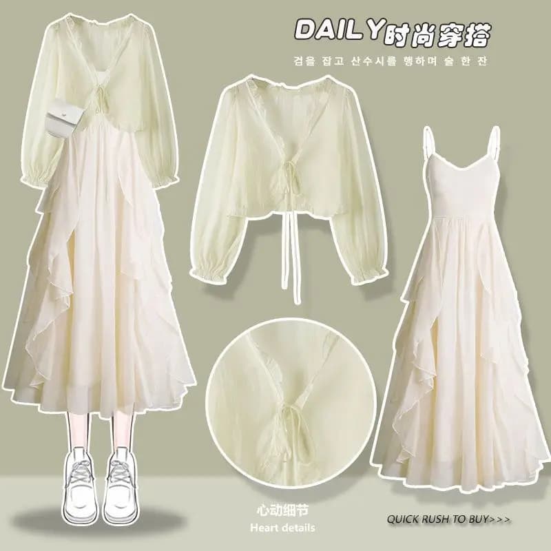 Ensemble 2 pièces pour femmes, t-shirt court et robe à bretelles, style coréen, nouvelle mode d'été Y2k, sexy et doux