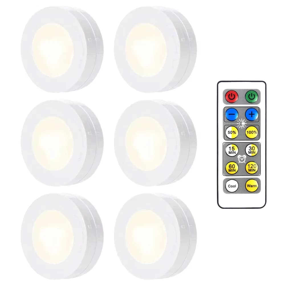 Puck lumineux LED sans fil sous-meuble, avec télécommande, lampe de nuit à intensité variable, alimentée par batterie, pour placard de cuisine,