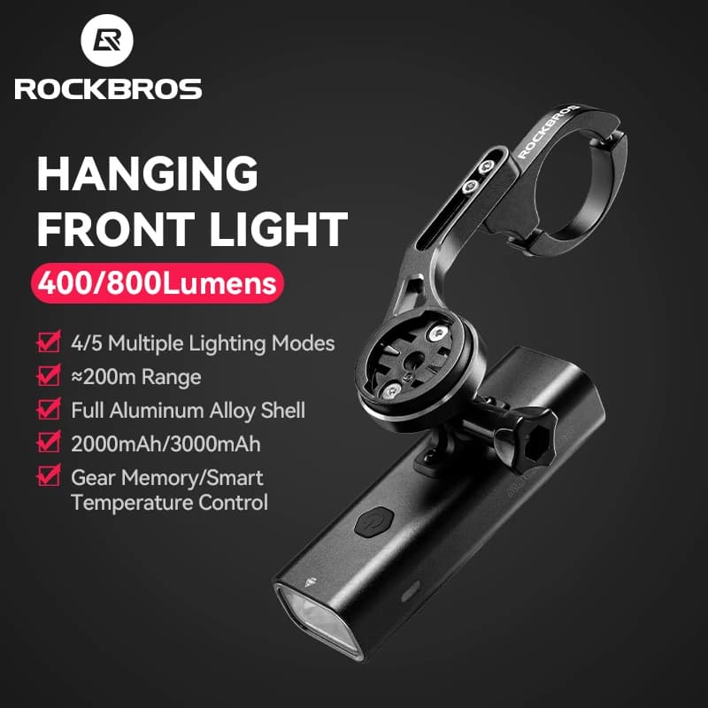 ROCKBROS-Éclairage avant de vélo avec support d'extension IPX6, lampe de face de vélo de type C, éclairage de sauna de vélo de route VTT en