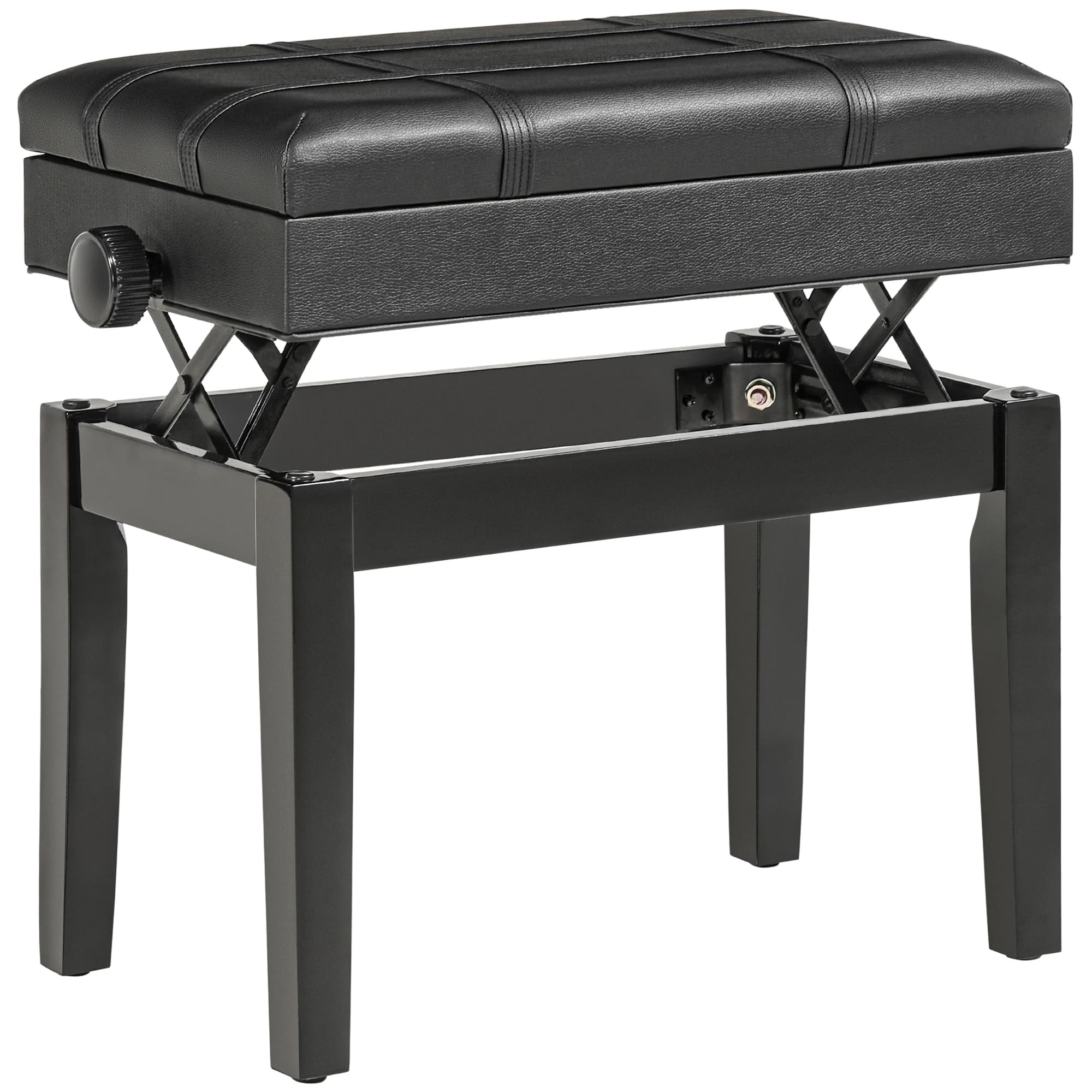 HOMCOM Banc de piano, banc de clavier réglable en hauteur en bois massif, tabouret piano avec compartiment caché, siège rembourré polyuréthane,