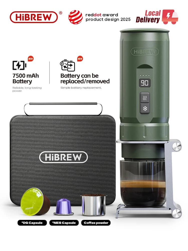 HiBREW – Machine à café expresso Portable, pour voiture et maison, Camping, adaptée à la capsules Nespresso Dolce en poudre H4C