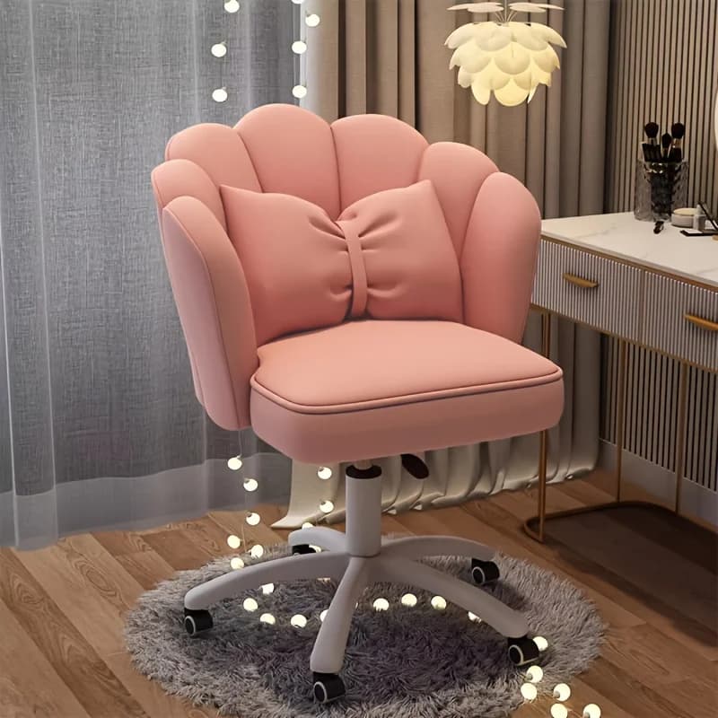 Chaise pivotante en velours avec hauteur réglable et oreiller lombaire – Chaise d'ordinateur pour bureau à domicile, bureau, bureau, bureau,