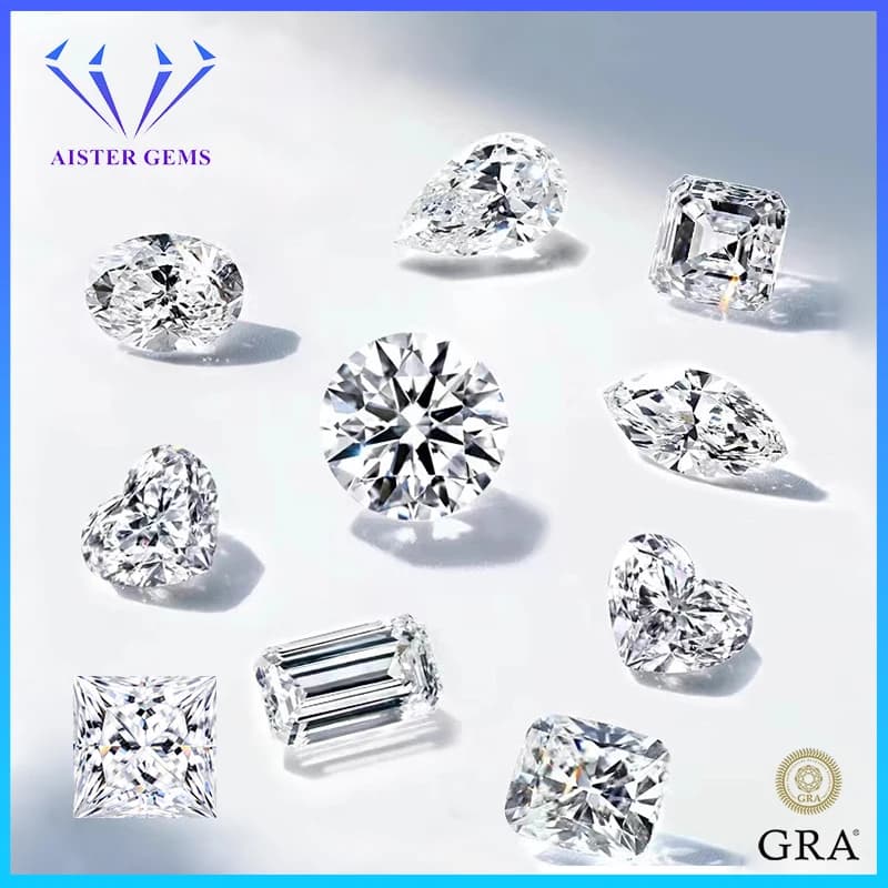 Pierre Moissanite de couleur D blanche, avec certificat GRA, cœur rond ovale, princesse émeraude, coussin radieux, coupe Trilliant Marquise