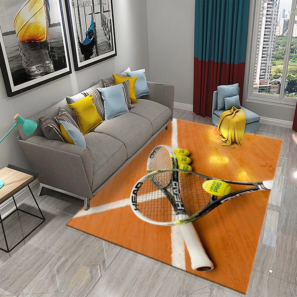Tapis de tennis de sport 3D drôles, chambre à coucher, salon, confortable, non ald, polymères absorbants, jeu pour enfants, chevet