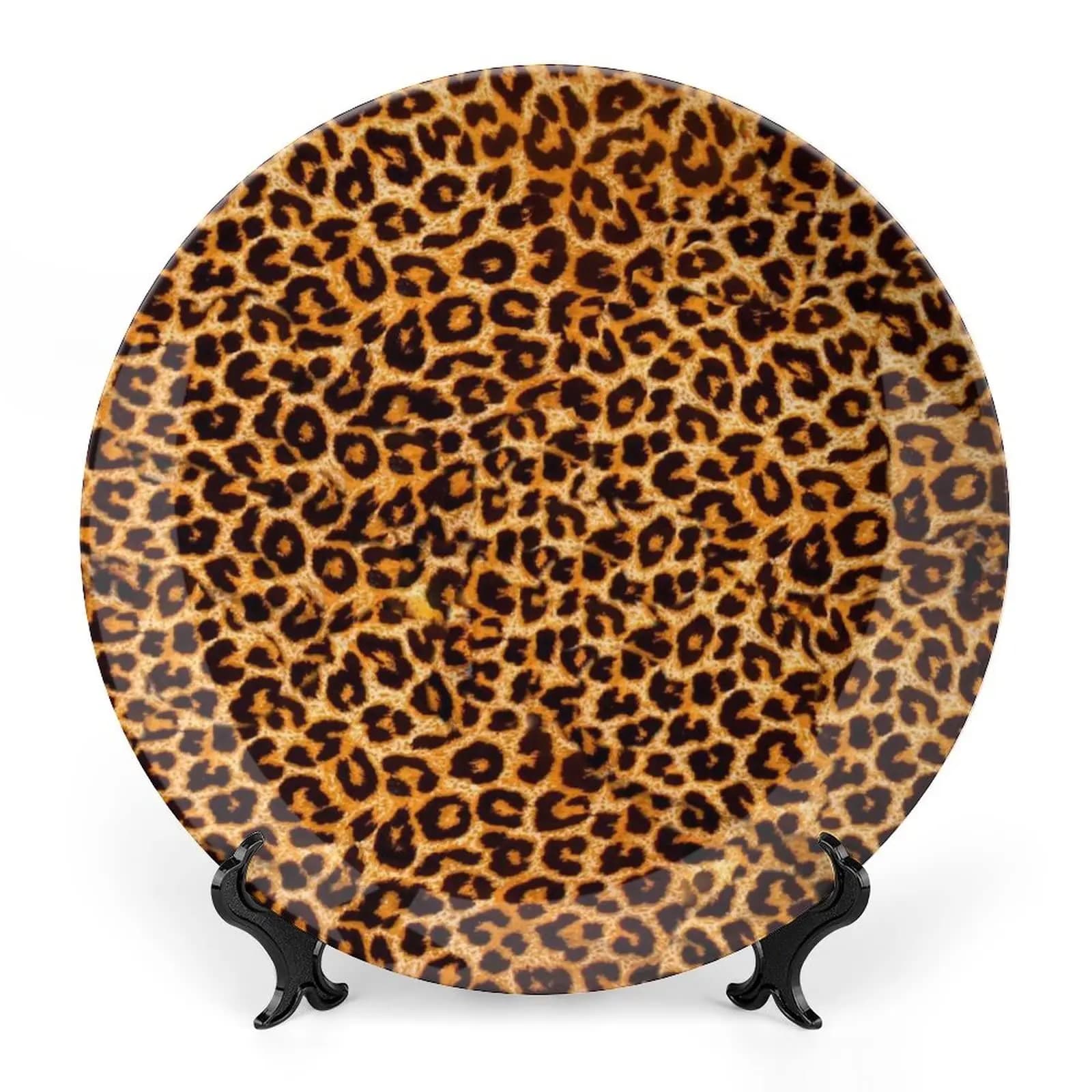 Assiette en porcelaine à imprimé léopard, motif africain, plaque murale en céramique, accessoire pour table à manger, décoration de la maison