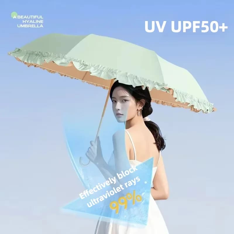 Parapluie de pluie pliable à crochet incurvé en dentelle de couleur unie, Protection solaire UV UPF50 + à colle colorée, Parasol Portable léger