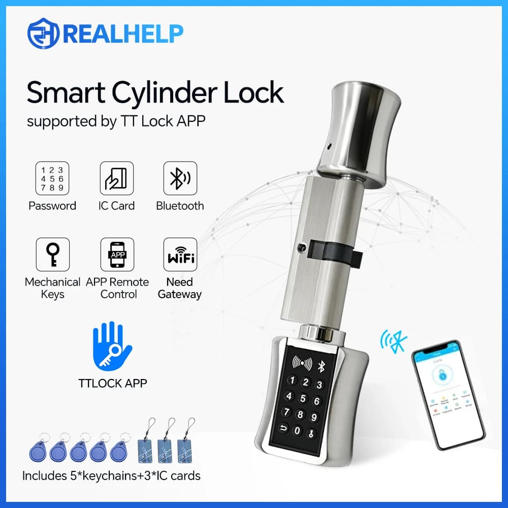 Serrure intelligente TTlock avec clavier numérique et carte RFID, ouverture sans clé, cylindre électronique sans fil, prise en charge du Wifi