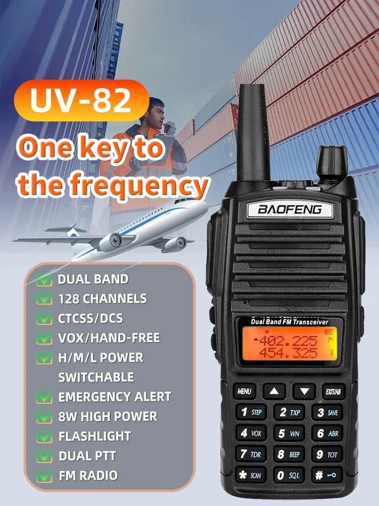 Baofeng UV-82 double PTT talkie-walkie haute puissance 5 W/8 W EU82X double bande VHF UHF FM Radio Amateur Stati 10 KM Lange Ham CB Radio