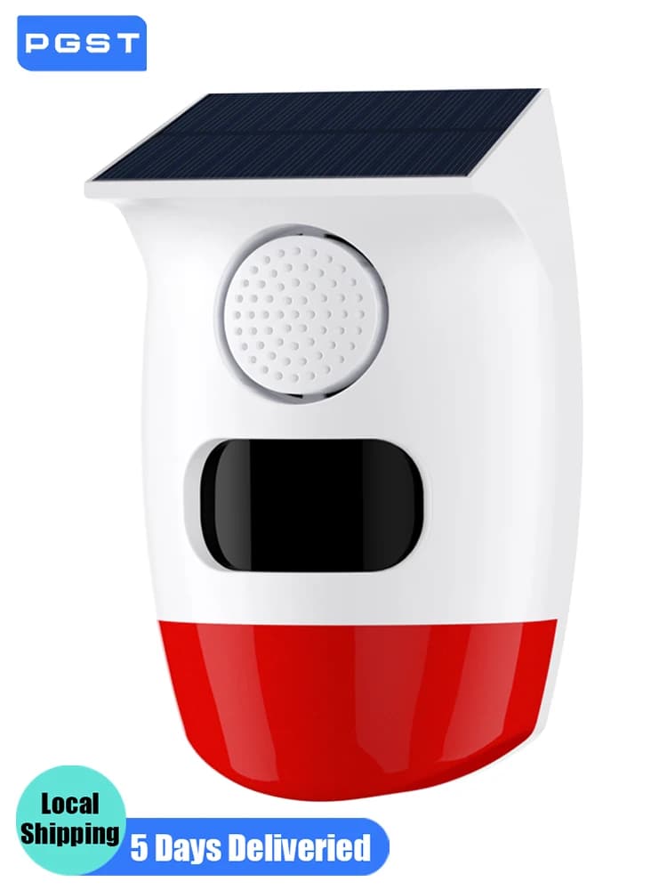 Détecteur d'alarme solaire autonome PGST 120 dB, capteur de mouvement infrarouge PIR, sirène, protection de sécurité domestique, étanche pour