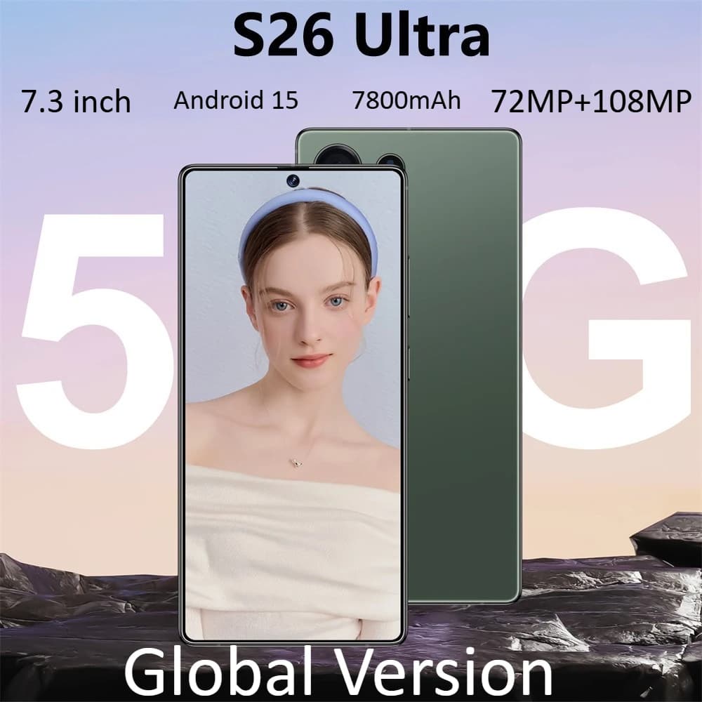 NOUVEAU Smartphone S26 Ultra 2026 Original 7.3HD Version Globale 5G Double SIM Téléphones Portables Économiques 7800mAh Android 15