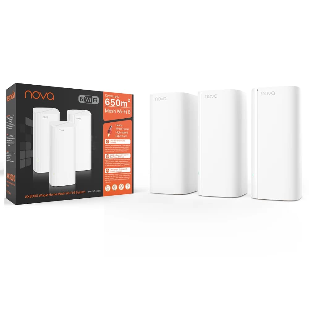 Système Mesh WiFi6 Tenda AX3000 EX/MX12, routeur sans fil, routeur WiFi6 Mesh, couverture jusqu'à 7000 pieds carrés Extenseur de portée Wi-Fi WIFI