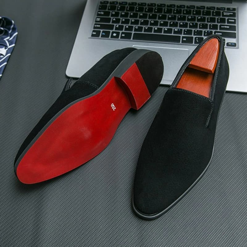 Chaussures pour hommes chaussures en cuir suédé mode affaires bureau chaussures habillées marron sans lacet chaussure décontractée semelle rouge
