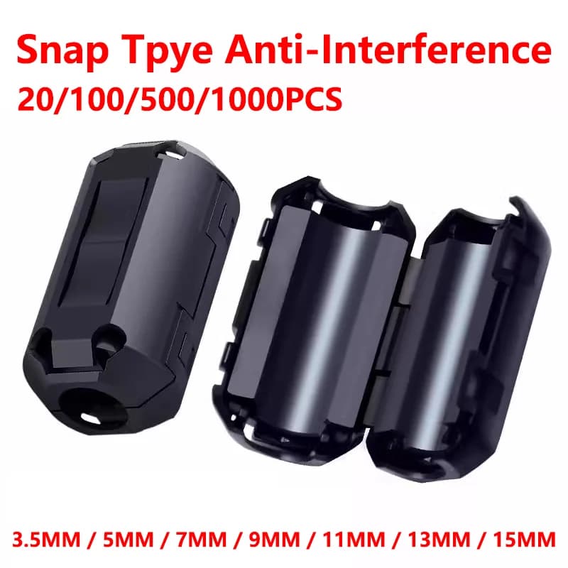 Pince à Perles de Ferrite à Noyau d'Anneau de 3.5/5/7/9/13mm, Bobine de Starter EMI RFI, Filtre de Bruit, Câble à Pression Magnétique Noir, 20
