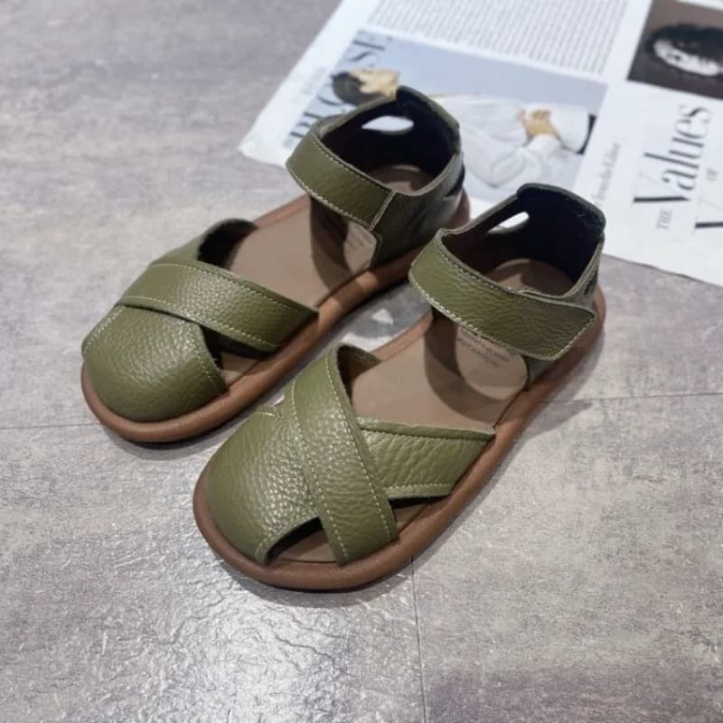 Sandales pour femmes 2025 nouvelles sandales romaines confortables en cuir souple à fond épais filles Preppy été chaussures plates décontractées