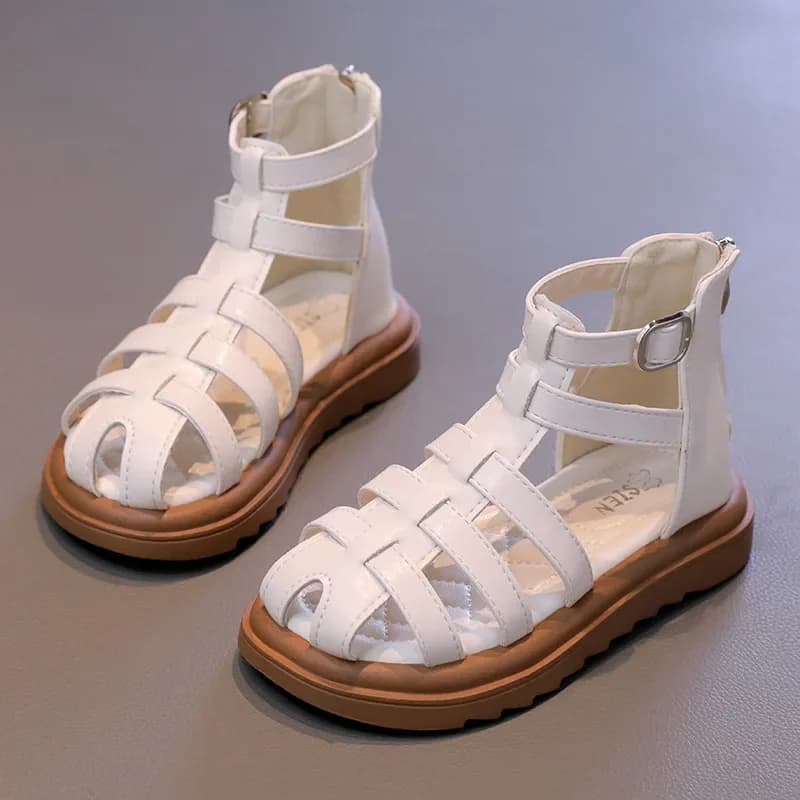 Sandales romaines hautes de style britannique pour enfants, chaussures de plage évidées pour filles, mode décontractée simple, été 2024