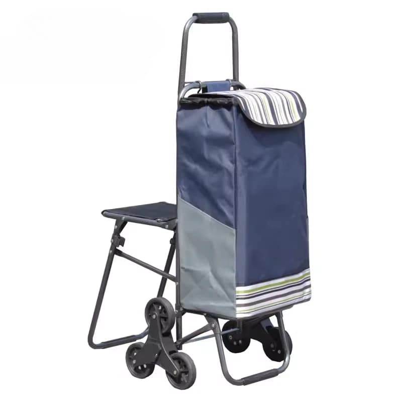 ‌ Chariot de courses pliable avec siège, chariot d'épicerie robuste, sac de marché de grande capacité, poignée rétractable pour personnes