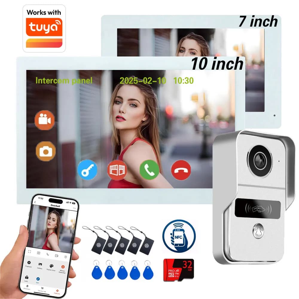 Système d'interphone vidéo numérique à 2 fils, 7/10 pouces, 1080P, WIFI, interphone vidéo, Tuya, sonnette intelligente, caméra pour maison et