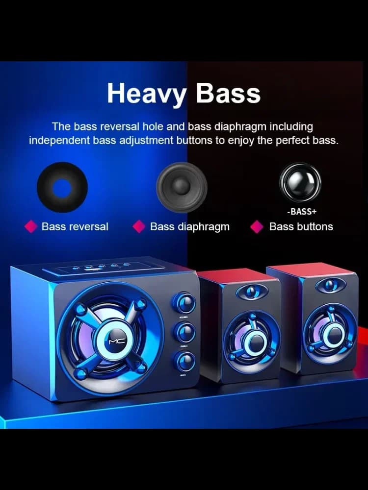 Haut-parleurs stéréo 3D hi-fi, lumière lourde LED colorée, AUX, USB, filaire, sans fil, Bluetooth, Audio, Home cinéma, barre de son Surround, TV