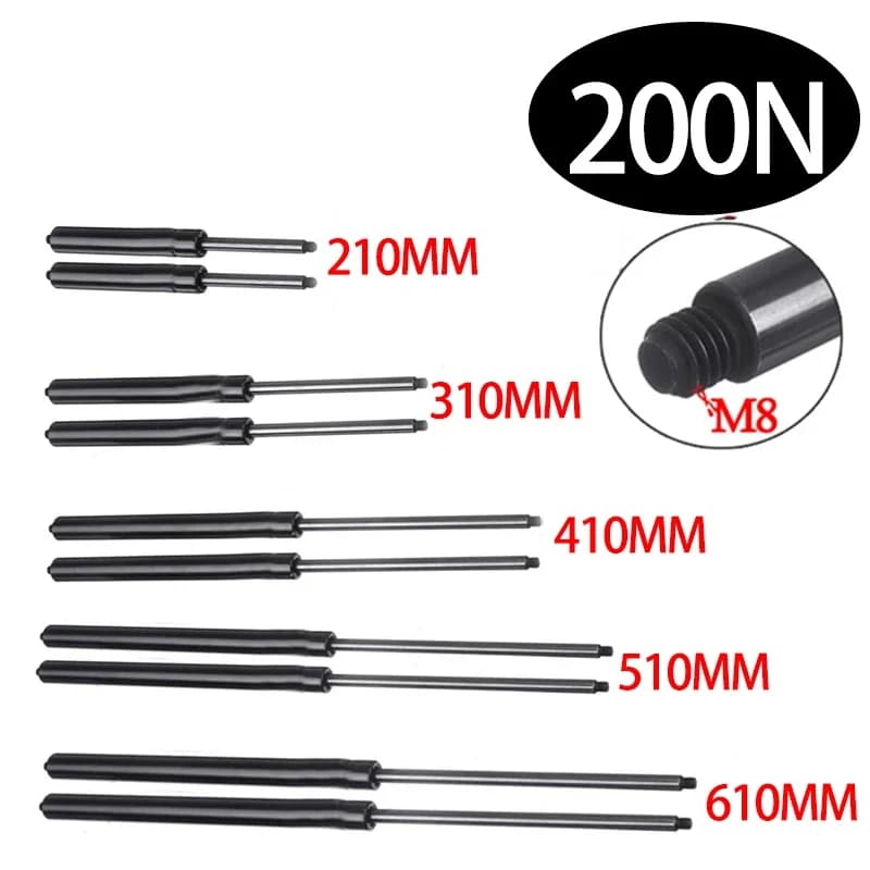 Barres de jambe de force à gaz pour voiture, 2 pièces, 200N, 10mm, capot à ressort à gaz 210-610mm, tige de Support M8, ascenseur de choc pour RV,