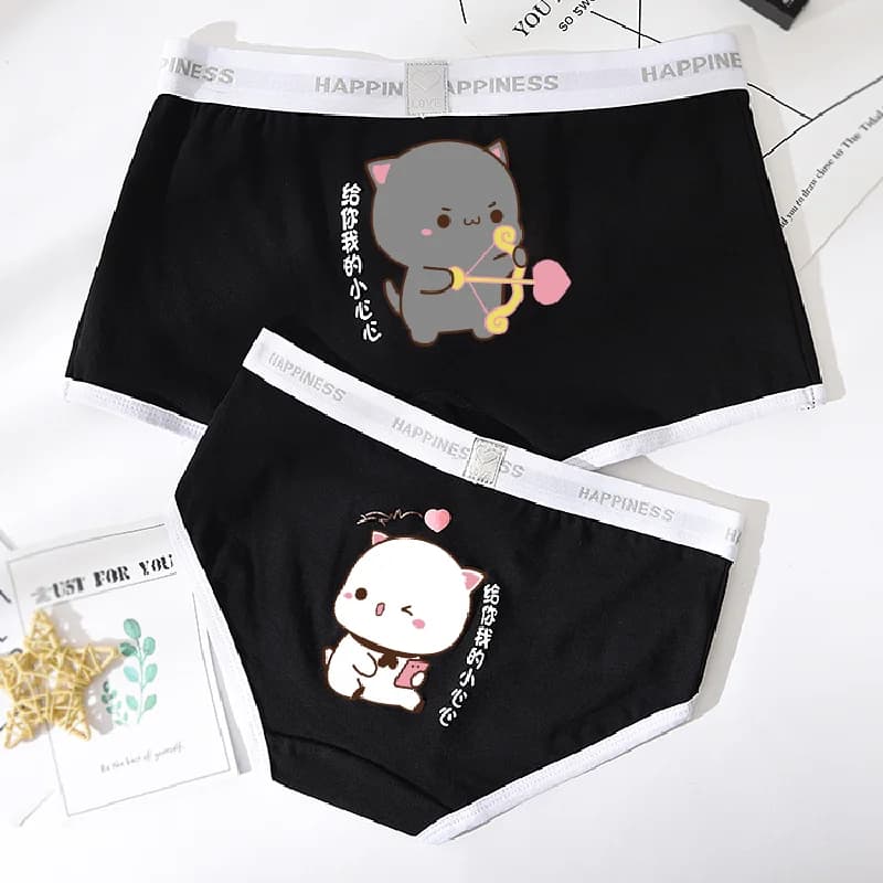 Ensemble de sous-vêtements triangulaires en pur coton pour hommes et femmes, sous-vêtements mignons, pantalon à coins plats, dessin animé, taille