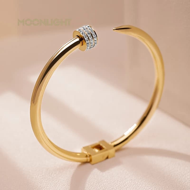 MOONLIGHT marque classique ongles ouverts Bracelets femme Simple à la mode Bracelet en acier inoxydable vis Bracelet pour femmes accessoires cadeau