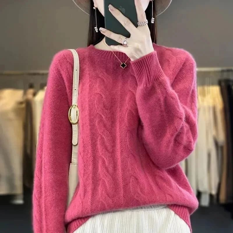 Femmes 100% laine mérinos pull col rond manches longues cachemire tricots pull Aliselect mode automne hiver vêtements hauts