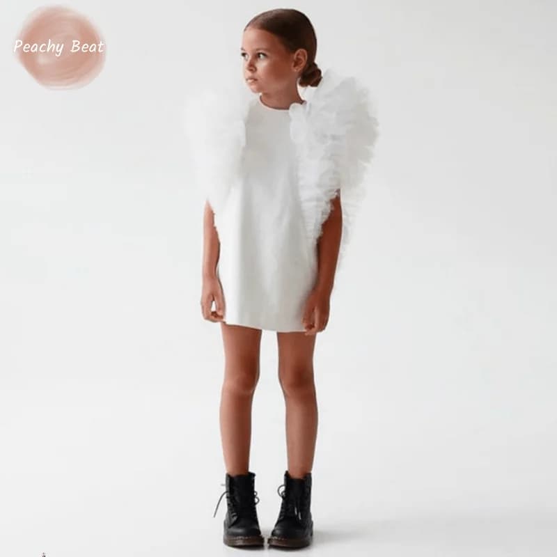 Robe de princesse en maille pour bébé fille, manches volantes, vintage, vêtements de fête, mariage, anniversaire, bébé, tout-petit, enfant,