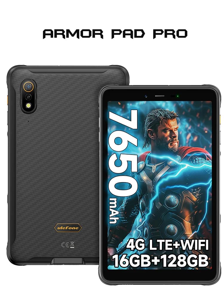 Tablette robuste Ulefone Armor Pad Pro IP68/IP69K 4G MT8788 16 Go de RAM (8 Go + 8 Go de RAM virtuelle) 128 Go de ROM 48 MP 7650 mAh Android 13