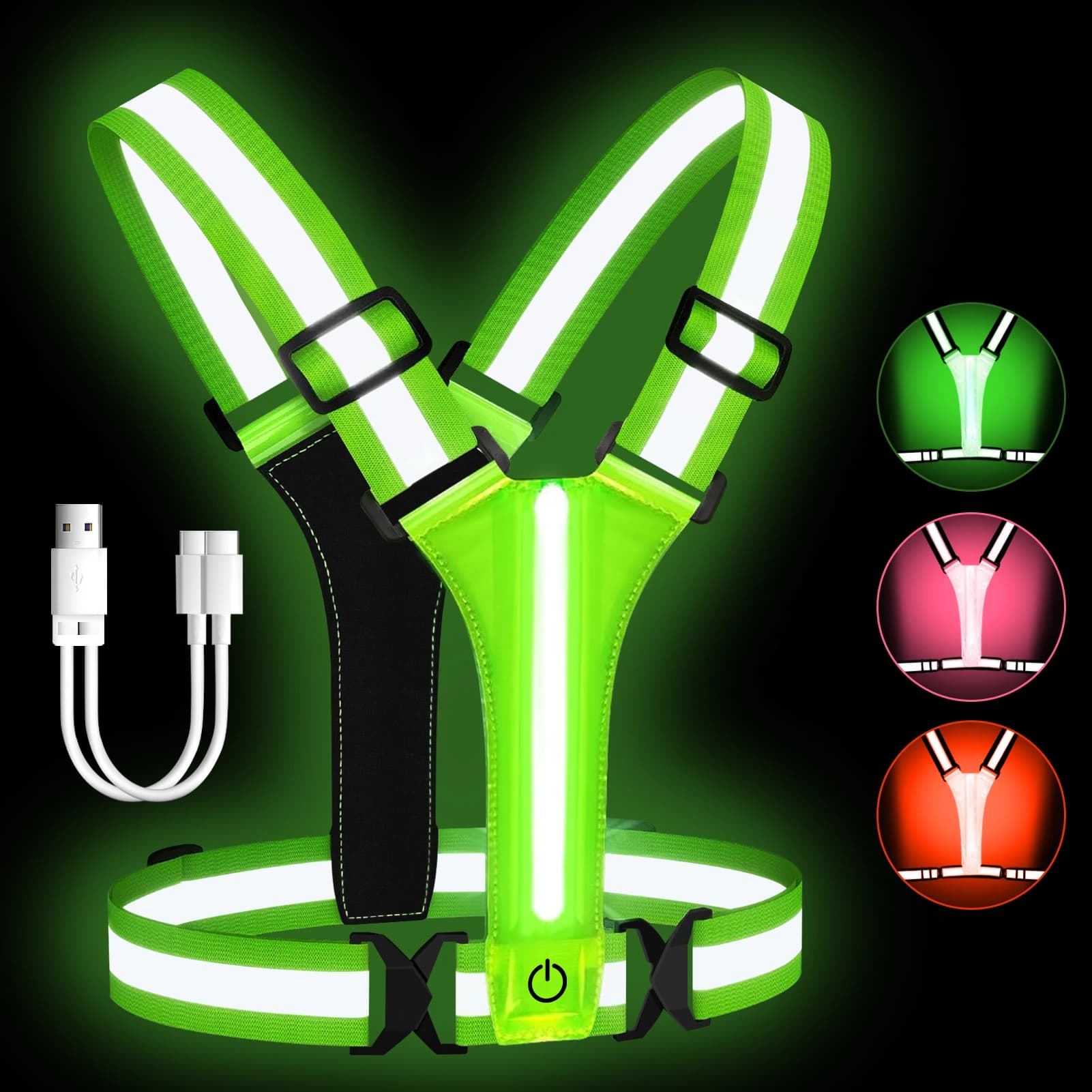 Gilet réfléchissant LED réglable, équipement de course, feux de course pour coureurs, gilet lumineux LED Rechargeable par USB, haute visibilité