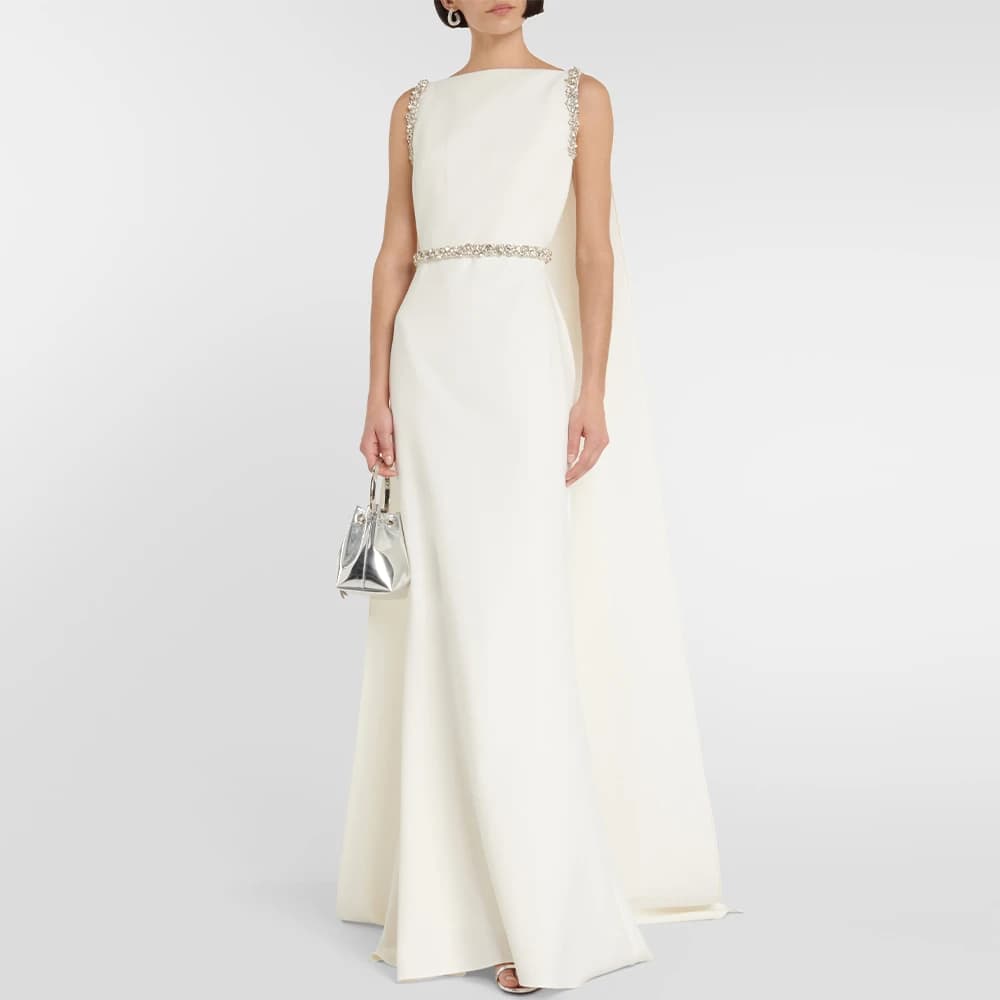 Nouvelles Robes de Bal Personnalisées Ivoire, Sans Manches, Col Bateau, Traîne Courte, Robes de Soirée Formelles Sirène en Cristal pour Femmes