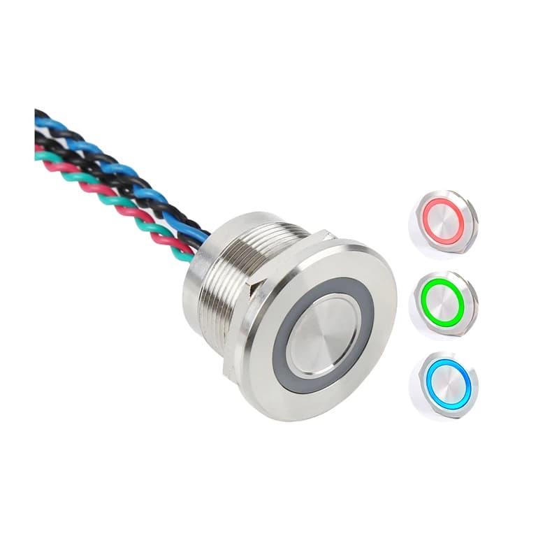 Joli à bouton-poussoir étanche RVB, acier inoxydable, noir, aluminium, 3 couleurs, PS223P10YSS1RGB24T, 16mm, 19mm, 22mm, IP68 SION L