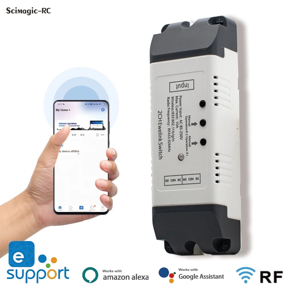 2CH Wifi Smart Switch Module Relay Ewelink APP Récepteur AC DC 7-32V 85-250V RF433 Inching Commutateur autobloquant pour Alexa Google Home