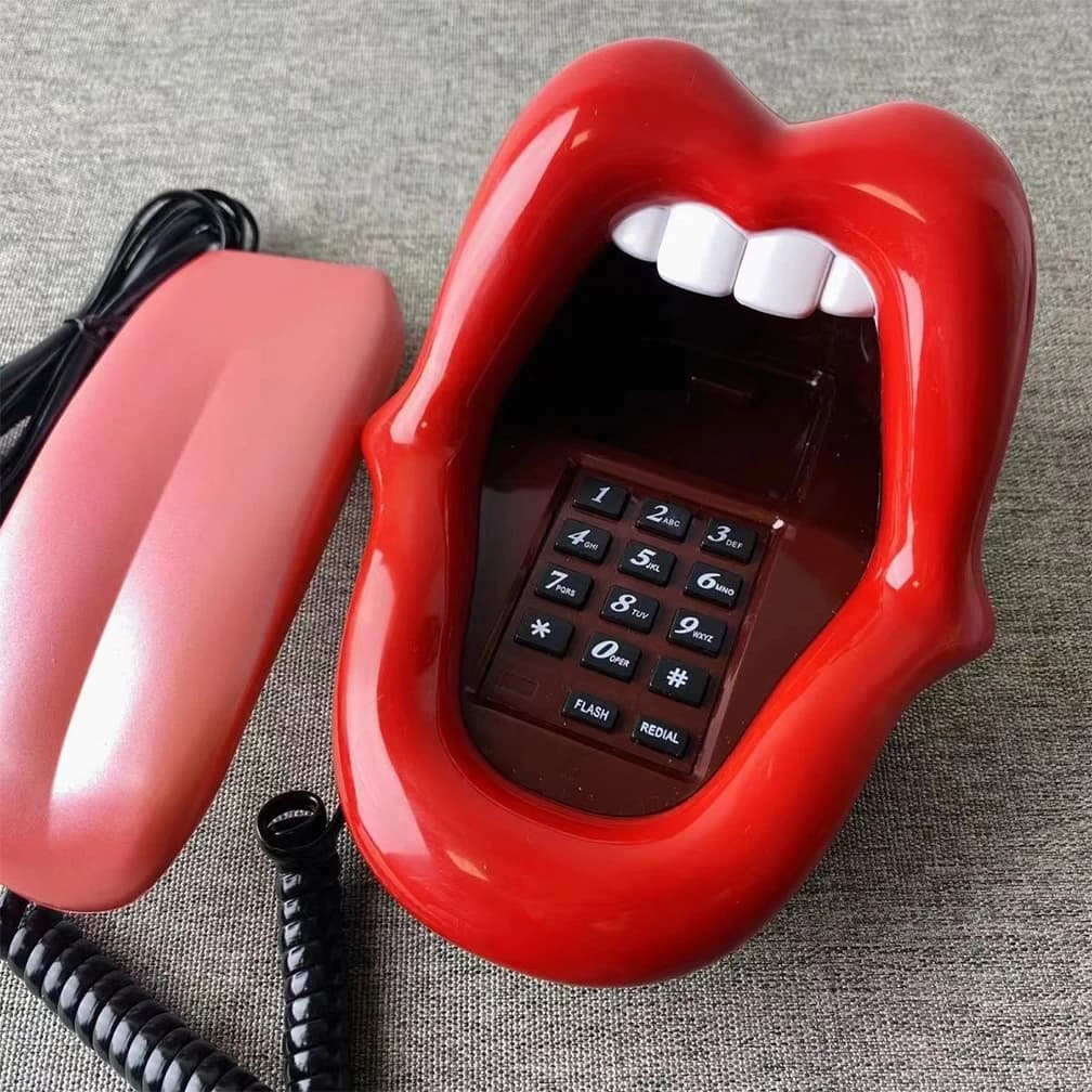 Téléphones fixes pour la maison, téléphone à bouche rouge, nouveauté téléphone à grande langue, téléphone à lèvres amusant filaire,