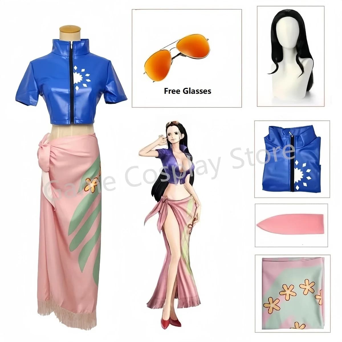 Nico Robin Cosplay Costume robe tenues Anime Costume lunettes perruque Costume Costumes pour fille Halloween carnaval fête Comic Con