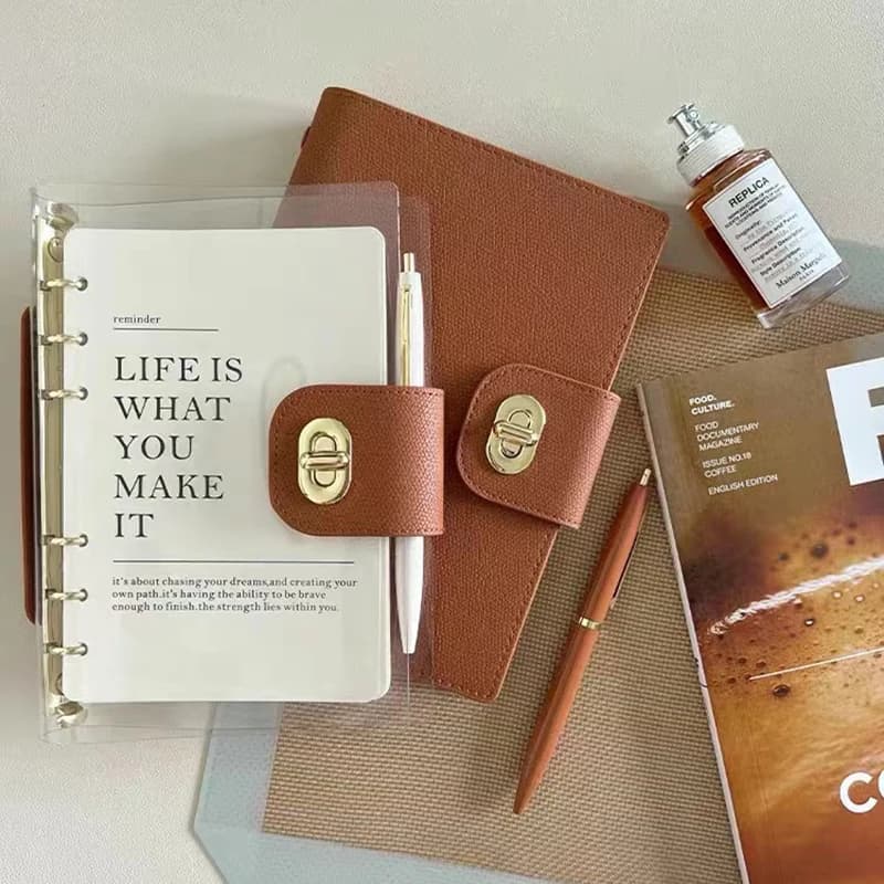 Classeur Transparent en PU pour carnet de voyage, Journal rotatif avec boucle en métal, organisateur de feuilles mobiles, planificateur, Agenda