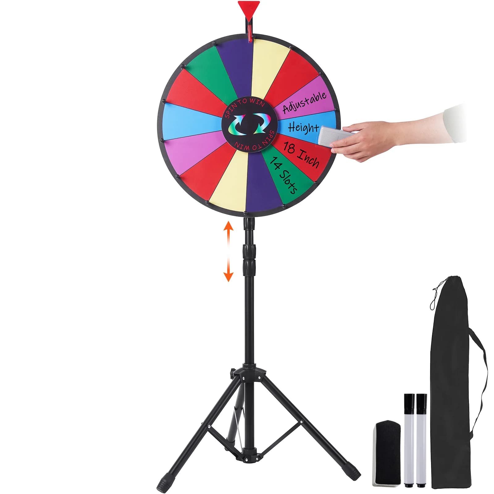SucceBuy – roue de prix couleur de table de 18 pouces, avec trépied pliable, support de sol, 14 emplacements effaçables à sec pour jeu de support
