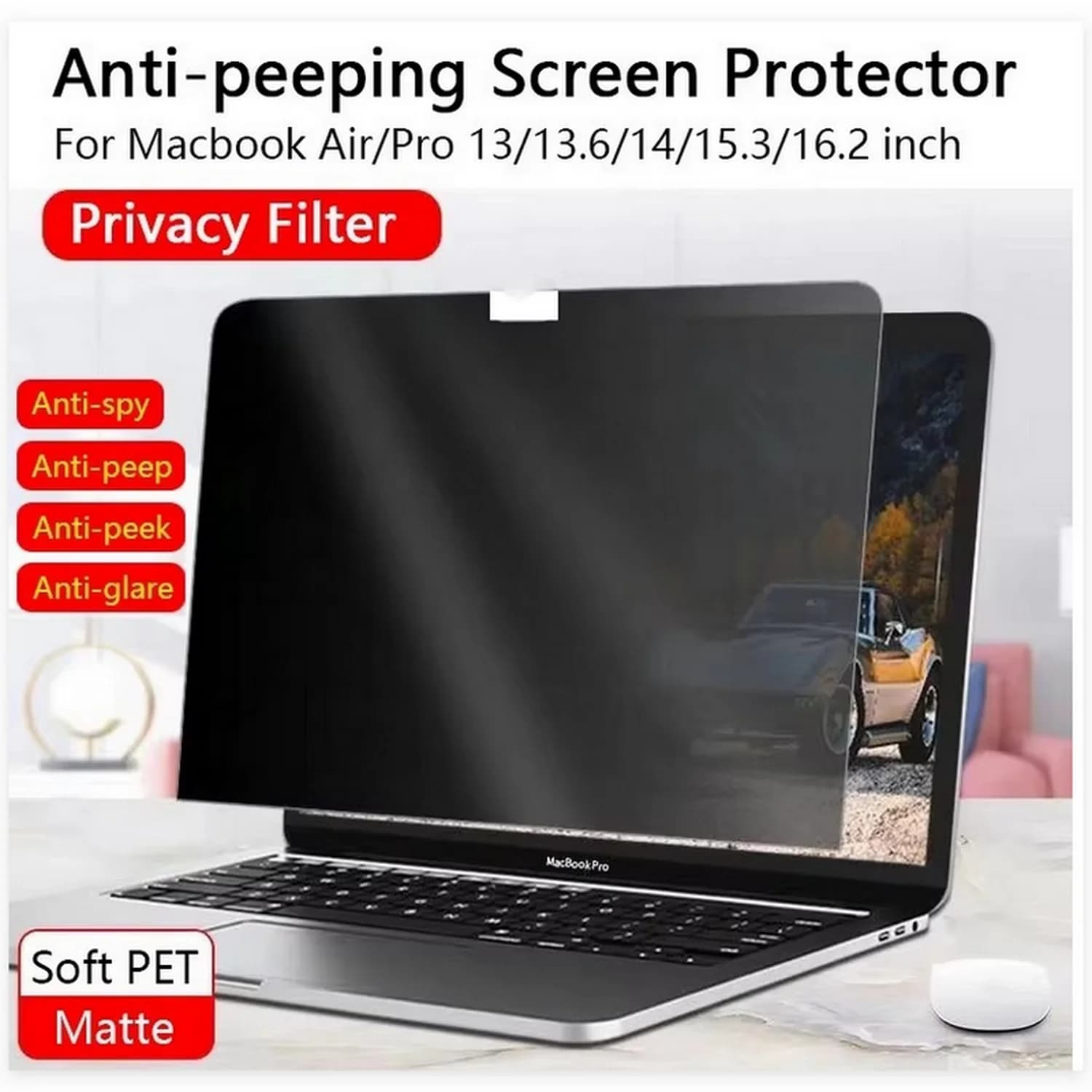 Protecteur d'écran pour Macbook Air 13 13.6 15 M1 M2 Pro 14 16, Film Anti-espion, Anti-éblouissement, filtre de confidentialité