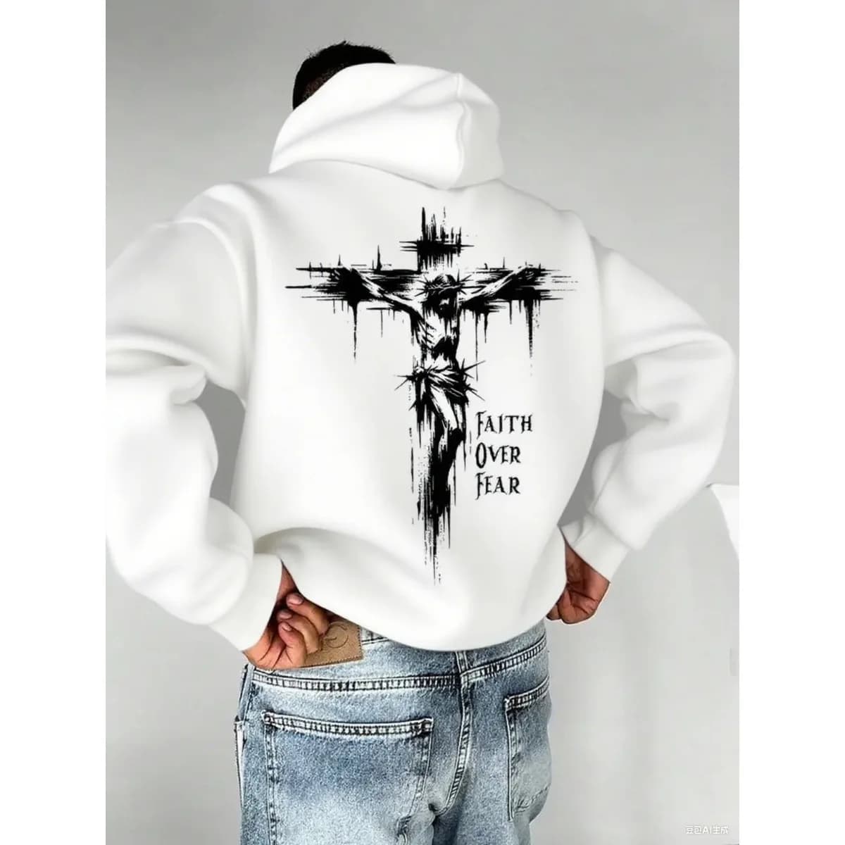 Sweat à capuche d'automne pour hommes, design en forme de croix sur le dos, pull à manches longues, hauts de sport décontractés pour tous les