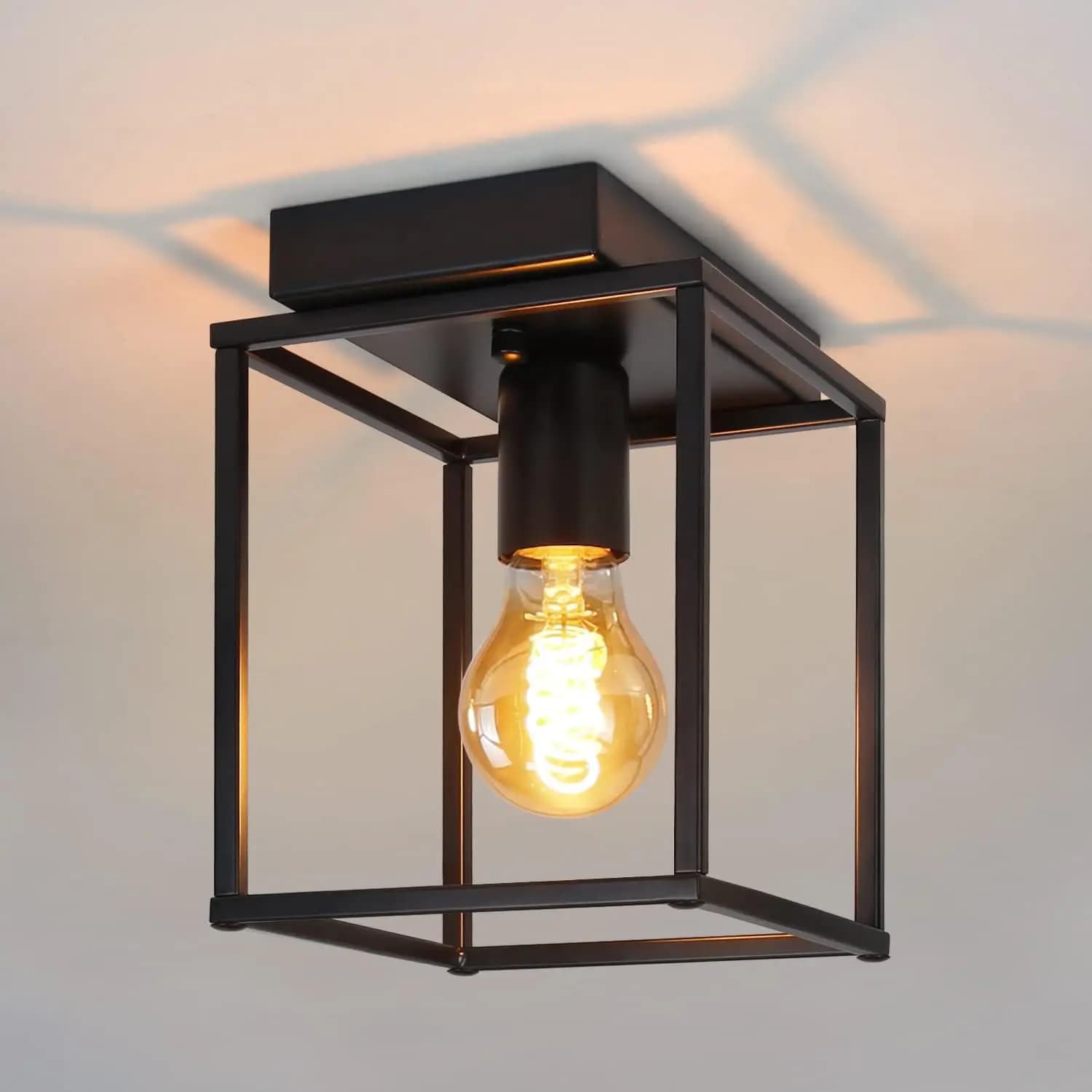 Plafonnier E27 rétro – lampe de cuisine industrielle noire pour chambre à coucher, salon, lampe vintage en métal, plafonnier pour couloir,