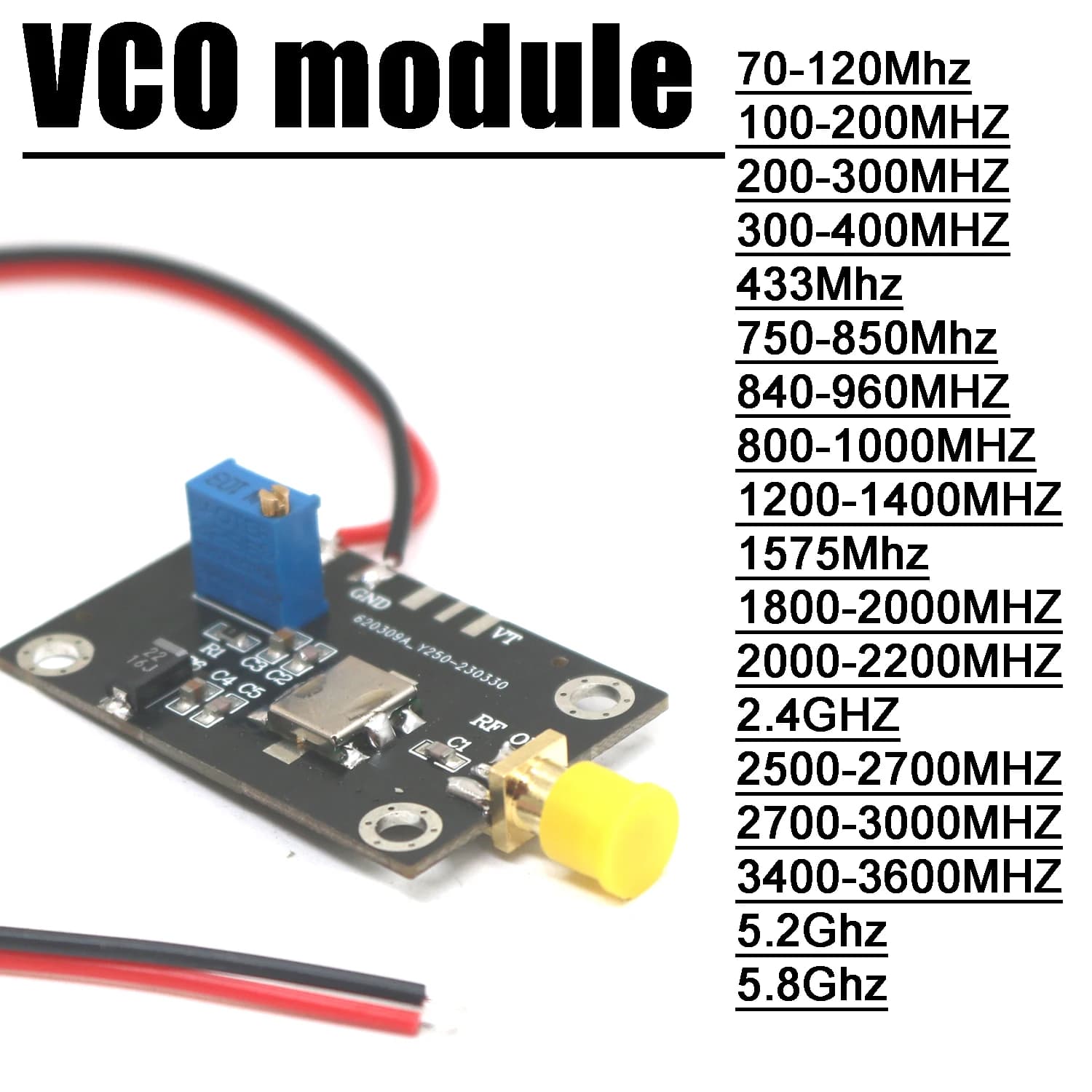 Oscillateur contrôlé en tension VCO RF 70M-5.8G, source de signal de fréquence 433M 900M 1.5G 2.4G, radio FM SW VHF VHF SDR GPS WIFI Drone